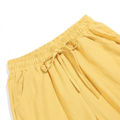 Women Pants Spring Autumn Ankle Length Casual Straight Pencil Solid Elastic Waist Harem Girls Pants Thin Cotton Linen Trousers