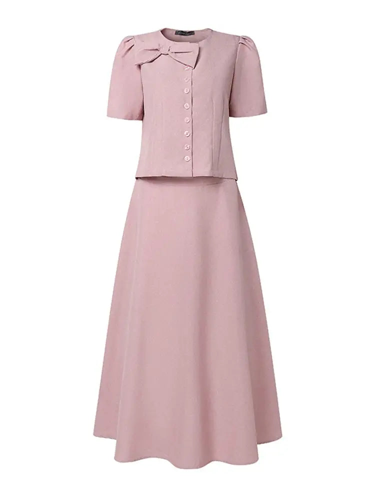 2026 ZANZEA Summer Outfits Elegant Women OL Work Dress Sets Short Sleeve Cropped Shirt A Line Skirt Suit Office 2 Pieces Sets