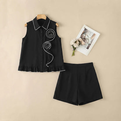 ZANZEA Women Summer 2-Piece Short Sets Fabric Flower Sleeveless Shirts & Elastic Waist Shorts Matching Sets Casual Daily Co-ords