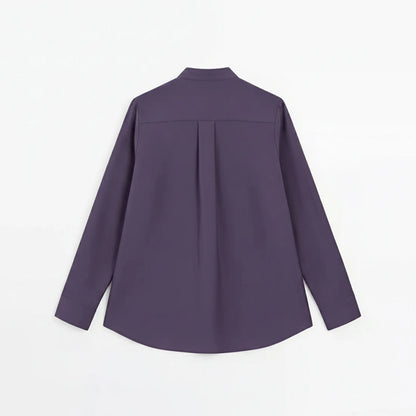 CH Logo Embroidered Solid Color Women Mandarin Collar Long Sleeve Shirt Regular Fit Sleek Minimalist Casual Tops