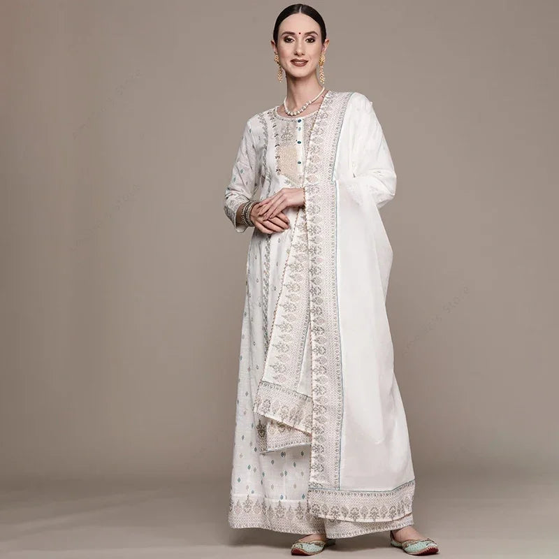 Indian Women's Punjabi Suit 3-Piece Set Cotton Floral Print Kurta Dupatta Ethnic Salwar Kameez for Wedding Diwali Daily Wear