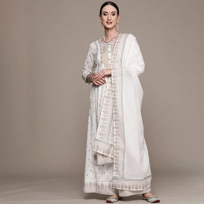 Indian Women's Punjabi Suit 3-Piece Set Cotton Floral Print Kurta Dupatta Ethnic Salwar Kameez for Wedding Diwali Daily Wear