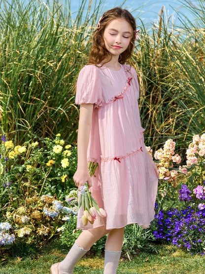 Loose and Sweet Short Sleeves Stylish Suit for Girls Teenagers Clothes Summer Girl Dress Princess Dresses Party Elegant Child