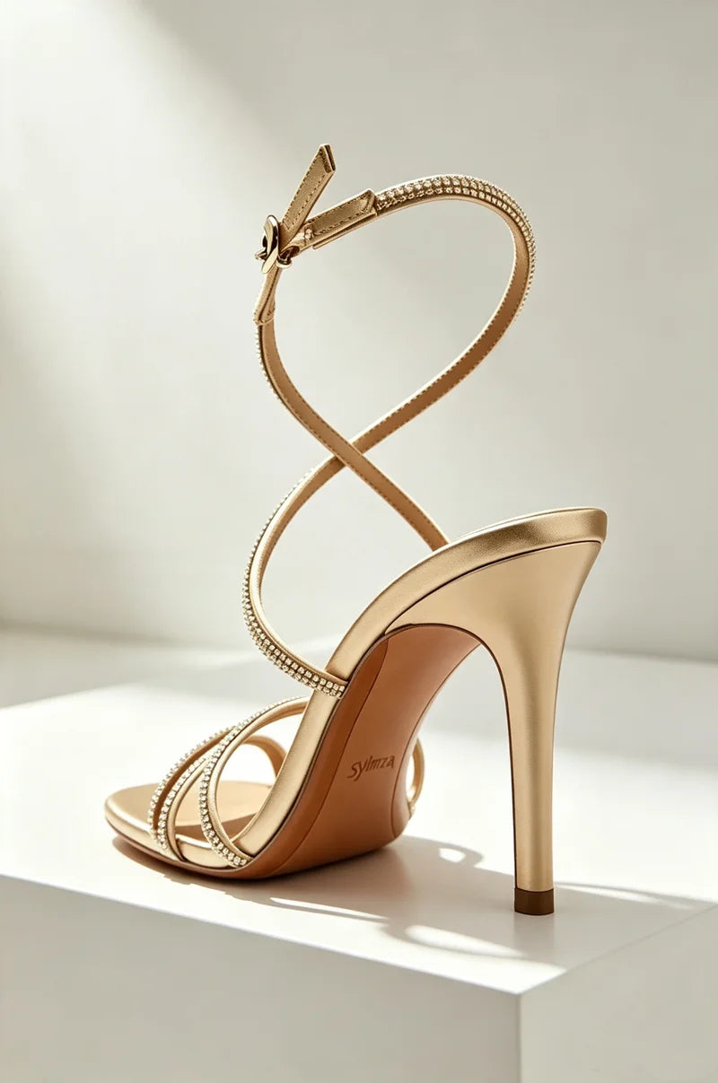 Luxury Crystal Detail Ankle Strap Buckle Heeled Sandals Women Elegant Women Shoes Adjustable Buckle Designer Sandalias De Mujer