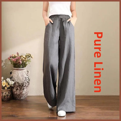 High Waist Wide Leg Pants Women's Casual Loose Cotton Linen Spring Summer Long Trousers Large Size Comfortable Drapey Style