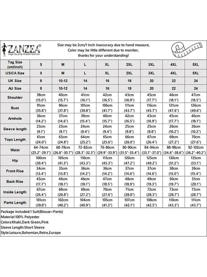 Summer Fashion OL Pant Sets ZANZEA 2PCS Women Outfits Short Sleeve Tops Wide Leg Trousers Suits Elegant Work Tracksuits Oversize