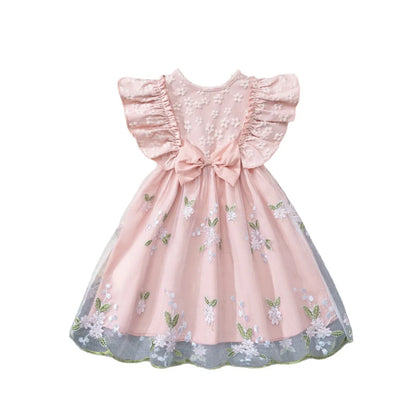 Bellbell Summer Infant Baby Girls Dress Floral Printed Toddler Girls Princess Dresses Fly Sleeve 2-6Yrs Little Girl Mesh Dresses