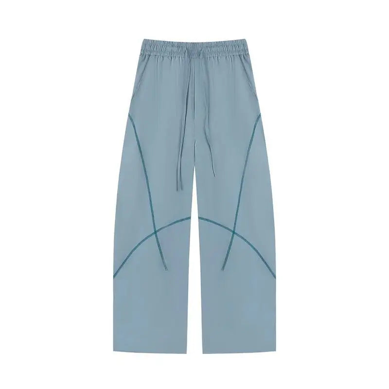 QICHE Women Contrast Stitch Curved Pants Loose Outdoor Casual Sports Long Trousers