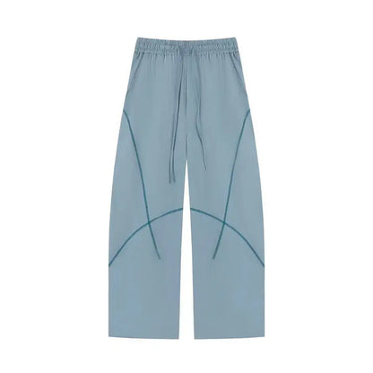 QICHE Women Contrast Stitch Curved Pants Loose Outdoor Casual Sports Long Trousers