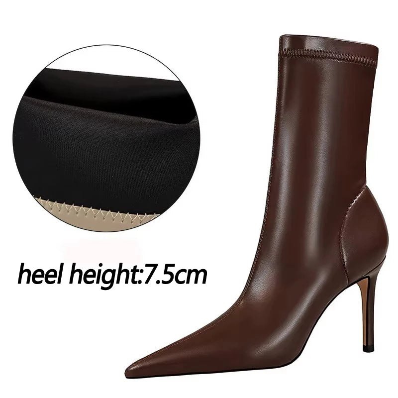 BIGTREE Shoes Leather Boots Women Ankle Boots Autumn Winter Boots Women High Heels Short Boots Ladies Booties Chaussures Femme