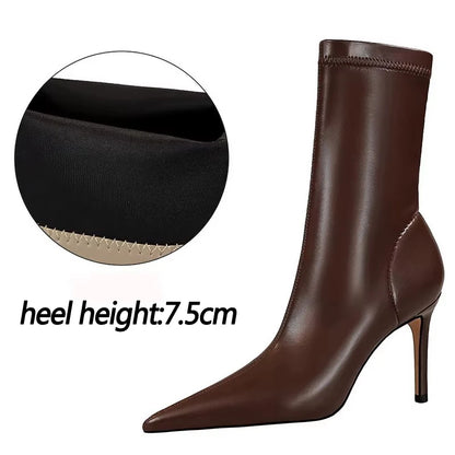 BIGTREE Shoes Leather Boots Women Ankle Boots Autumn Winter Boots Women High Heels Short Boots Ladies Booties Chaussures Femme