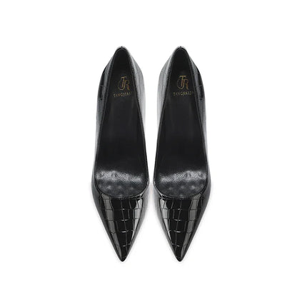 Summer new crocodile patterned high heels for women, slim heels, sexy, fashionable, versatile, professional single shoes