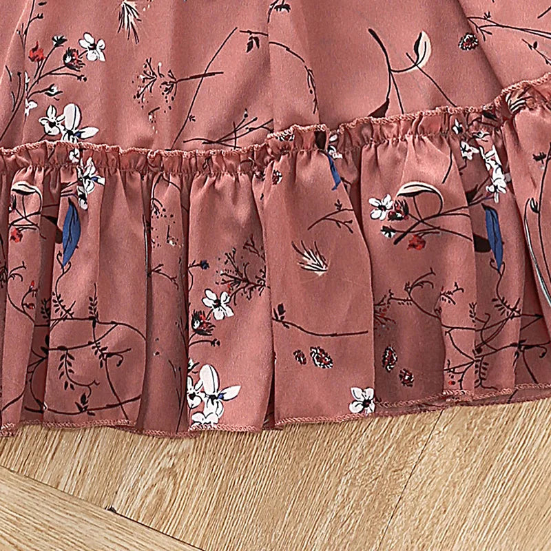 Summer Girl next Door Dress round Neck Sleeveless Floral Print Ruffled Hem Knee Length Skirt Sweet Cute Everyday Vacations