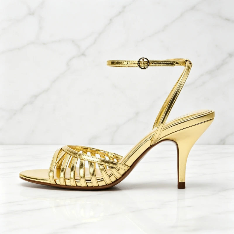 Cutout Narrow Band Peep Toe Ankle Strap Buckle Heeled Sandals Women Sexy High Stiletto Heels for Ladies Elegant Women's Shoes