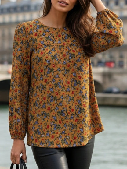 ZANZEA Women's Elegant Floral Blouses Autumn Cotton Linen Long Puff Sleeve O-Neck Gathered Loose Tops Casual Daily Woman Clothes