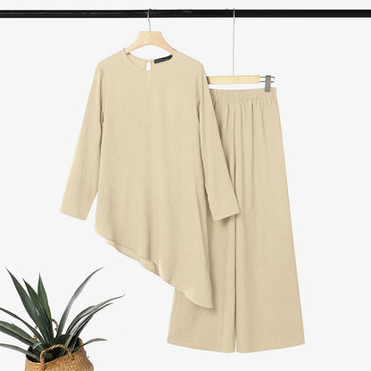 Ramadan Muslim Sets Outfit ZANZEA Modest Women 2 Piece Sets Casual O Neck Long Sleeve Tops Pant Sets Irregular Abaya Kaftan 2026