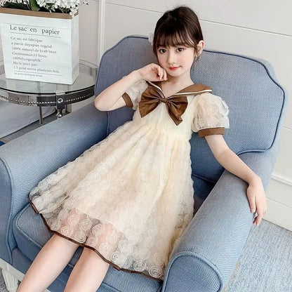 Sheer Mesh Puffy Skirt Trend Summer Child Dress Luxury Girls Holiday 2025 Girl Young Children's Clothing Kids Clothes 4 Year Old