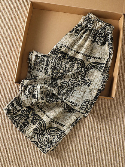 Ladies Casual High Waist Straight Leg Pants Floral Print Elastic Waist plus Size Comfortable Summer Trousers Korean Style