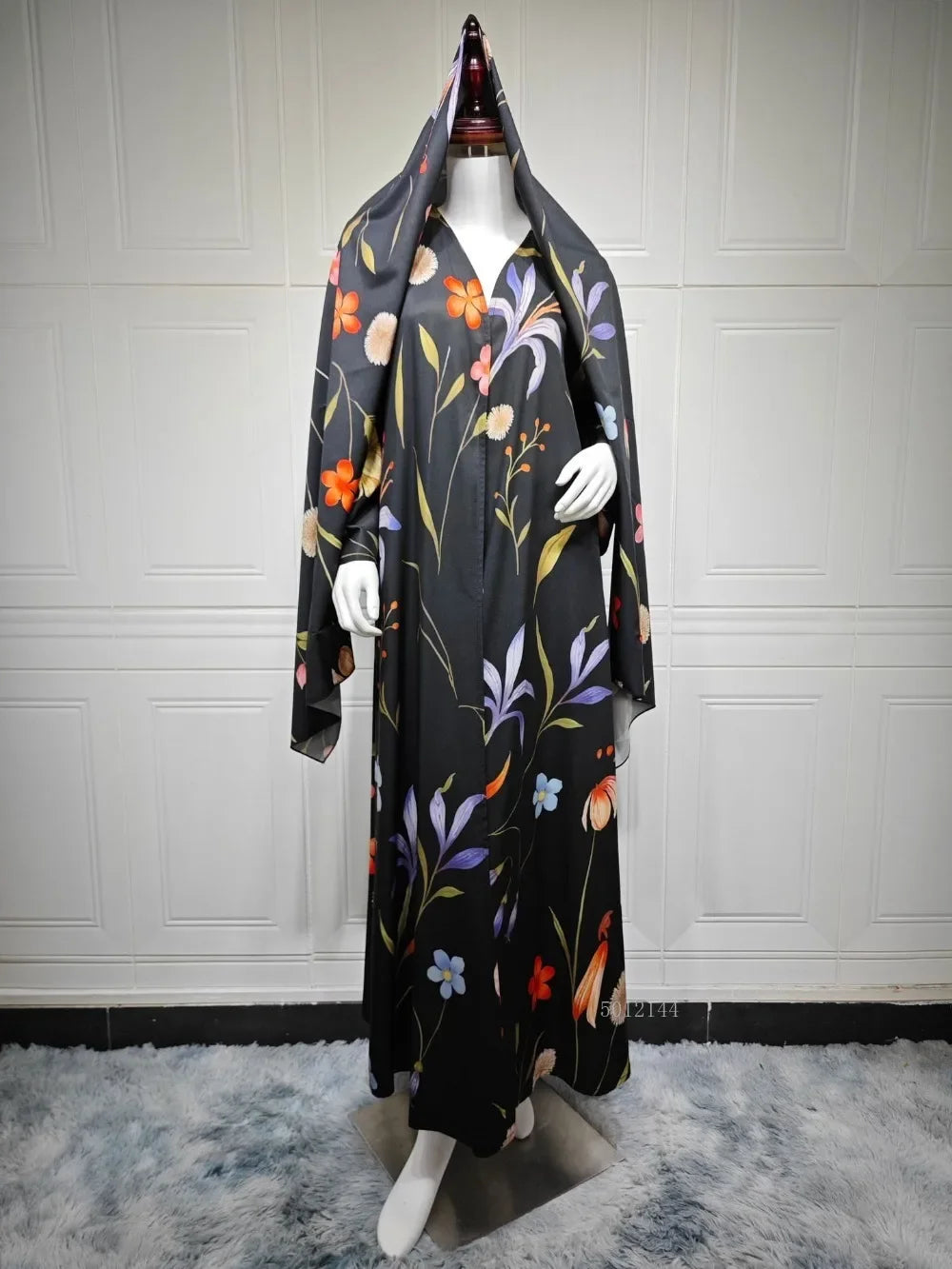 Eid Scarf Abaya Women 2 Piece Set Elegant Muslim Jalabiya Long Cardigan Dress Dubai Style Morocco Caftan for Ramadan Party Arab