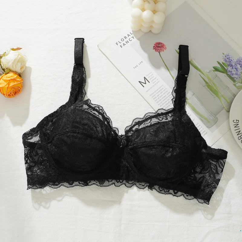 Sexy Lace Thin Bras Plus Size 36-44B/C Cup Women's Push Up Bra Breathable Comfortable Bralette French Deep V Female Underwear