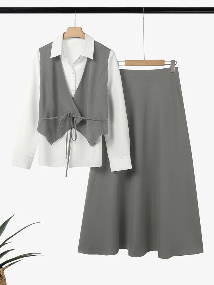 2025 ZANZEA Women Autumn 2 Piece Outfits Long Sleeve Patchwork Shirts and Long Skirts Fashion Dress Sets Elegant Office OL 2pcs