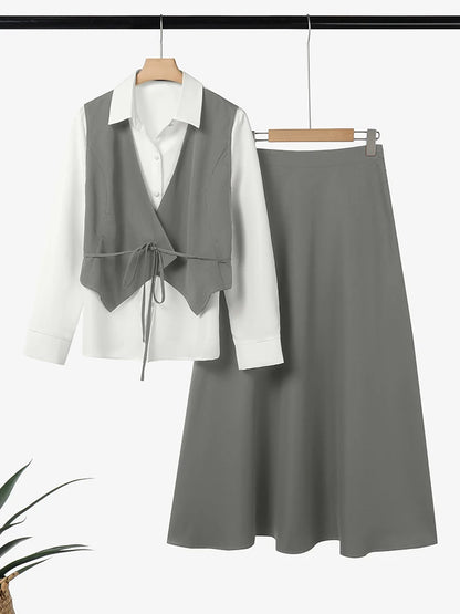 2025 ZANZEA Women Autumn 2 Piece Outfits Long Sleeve Patchwork Shirts and Long Skirts Fashion Dress Sets Elegant Office OL 2pcs