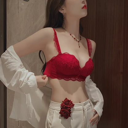 Small Breasts Gathered Women's Underwear Flat Chest Collection Side Breast Anti-sagging No Steel Ring Embossed Women's Bra
