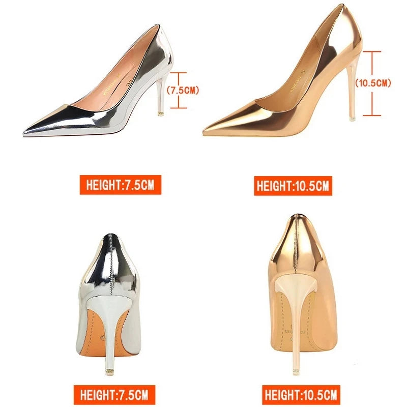 BIGTREE Shoes Classic Pumps Patent Leather Women Pumps Fashion Women Wedding Shoes High Heels Stiletto 10.5 cm 7.5 cm Lady Shoes