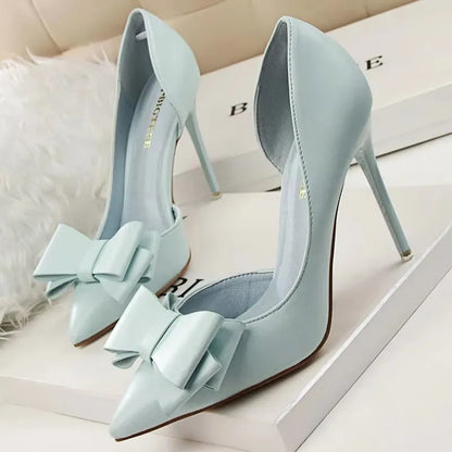 BIGTREE Shoes Pu Leather Kitten Heels Bowknot Stiletto Heels 7.5 Cm Women Pumps Fashion High-heeled Shoes Sexy Wedding Shoes