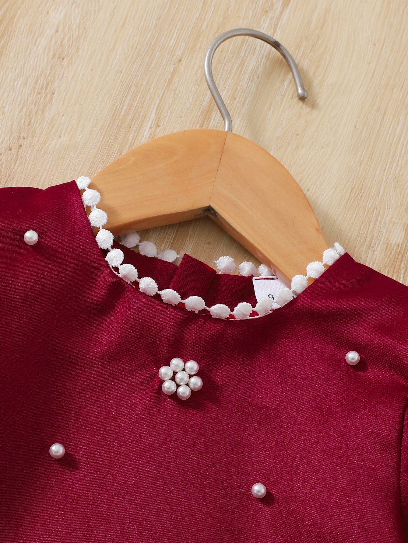 Baby Girl Birthday Dress Bubble Sleeves and Pearl Decal Wine Red Dress Suitable for 0-3 Year Old Daby Girls Party Princess Dress
