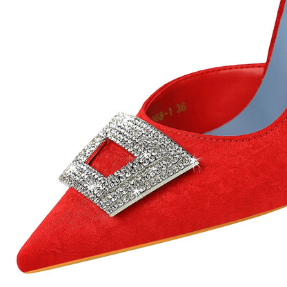 BIGTREE Shoes Luxury Women Pumps Rhinestone High Heels 10.5 CM Stiletto Silks Satins Female Heels Sexy Party Shoes Women Pumps
