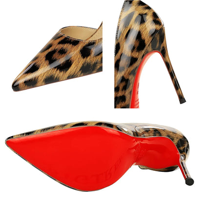 BIGTREE Shoes Leopard Women Pumps Stiletto 7.5 Cm 10 Cm Patent Leather High Heels Sexy Party Shoes Pointed Tip Ladies Shoes New