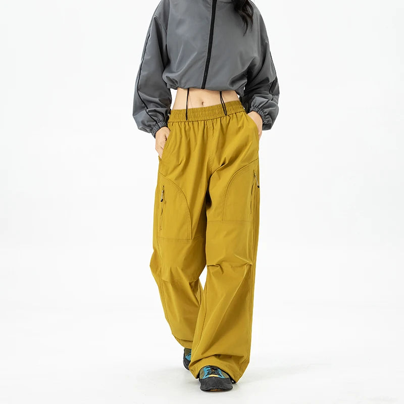 CHRLCK Women's Loose Cargo Pants Quick Drying Hiking Pants Waterproof Fishing Camping Cycling Trekking Trousers Outdoor