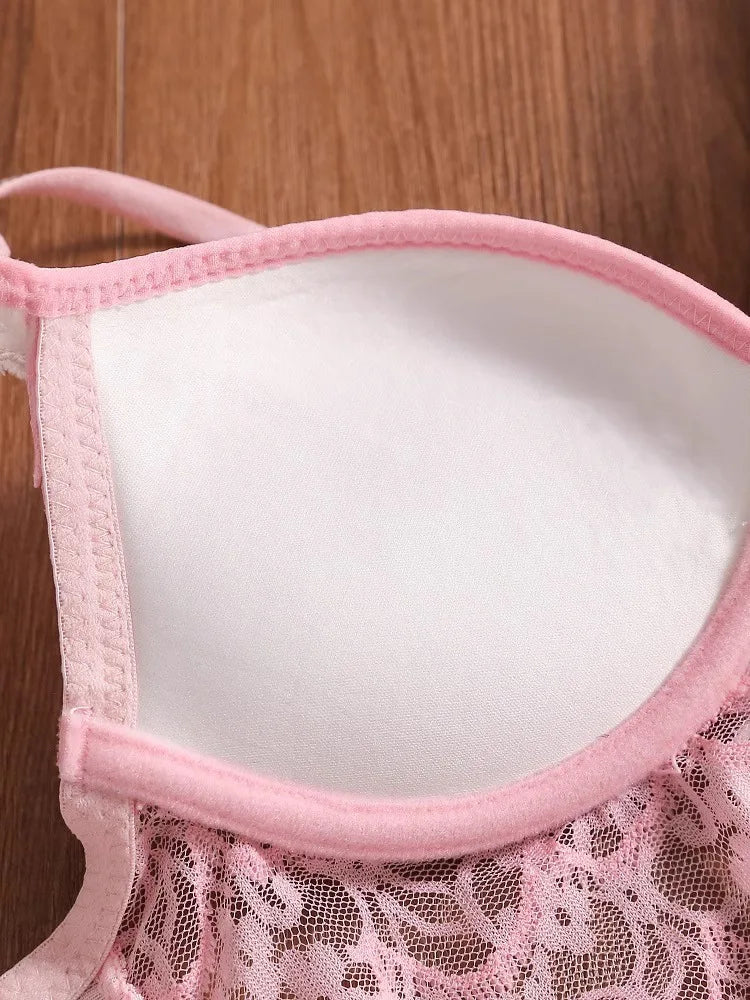 MOYISU Rhinestone Lace Corset Bra Set Pink Halter Bustier Slim-Fit Waist Trainer Sexy Lingerie for Women Party Wedding Outerwear