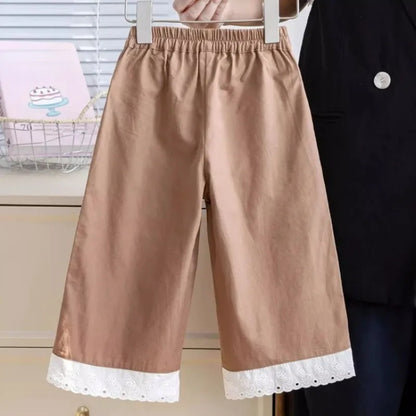 Girls' Casual Joggers 2026 Spring Summer Wide Leg Kids' Sport Pants Stylish Elastic Waist Toddler Clothing