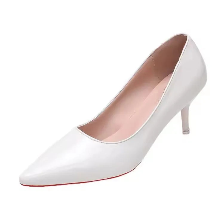 White Nude Pointed Toe Patent Leather High Heels Sexy Red Sole Party Prom Girl Pumps Minimalist Shallow Mouth Work Single Shoes