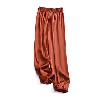 Summer Fashion Elastic Waist Loose Casual Ankle Length Satin Lantern Pants Women Solid Color All-match Trousers Female Clothes
