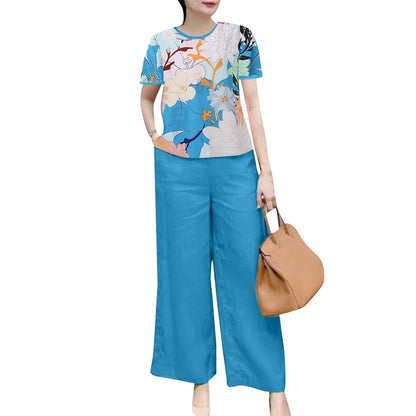 ZANZEA Elegant Casual Pant Sets Women Floral Print Short Sleeve Blouse Wide Leg Trouser Holiday 2pcs Outfits Summer 2-Piece Sets
