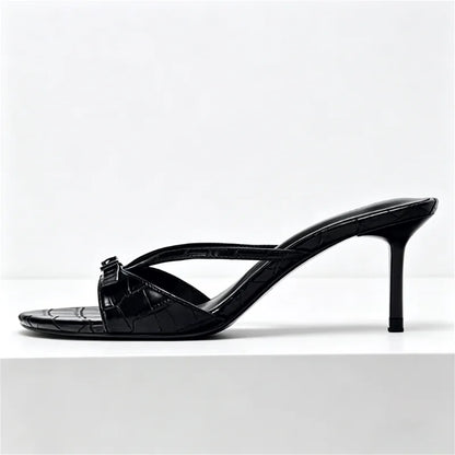 2026 Summer Embossed Top Design Slippers Women Sexy Peep Toe Heeled Sandals for Ladies Elegant Cross Strap Buckle High Heels