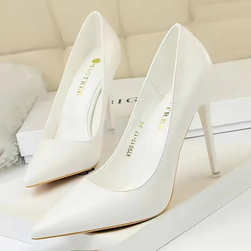 BIGTREE Shoes Women Pumps Pu Leather High-heeled Shoes Fashion Wedding Shoes Stiletto Heels Sexy Party Shoes Large Size 42 43