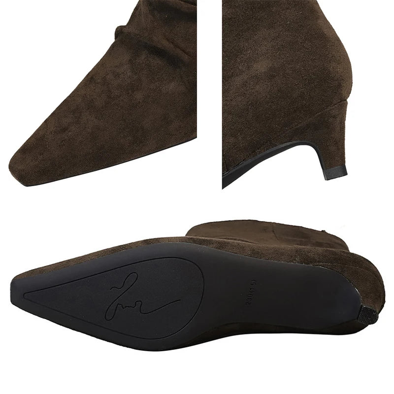 BIGTREE Shoes Retro Women Short Boots Suede Pleated Women Boots Low Heeled Autumn Winter Boots Quality Comfort Ladies' Shoes
