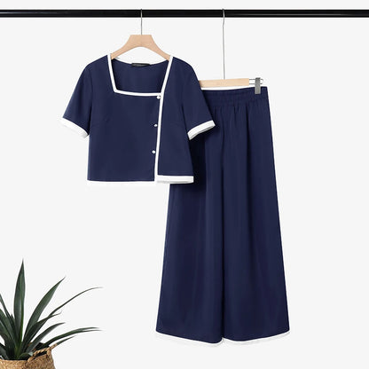 2026 Summer Short Sleeve Blouse Pant Sets ZANZEA Fashion Women 2 Pieces Sets Casual Patchwork Work Outfit Wide Leg Trousers Suit
