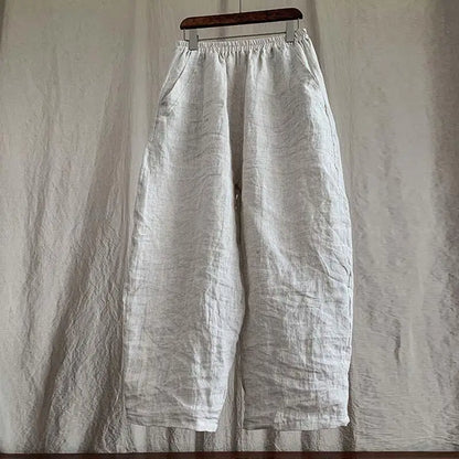 High Quality New Spring Summer Arts Style Women Elastic Waist Loose Ankle-length Pants Solid 100% Linen Casual Harem Pants T425