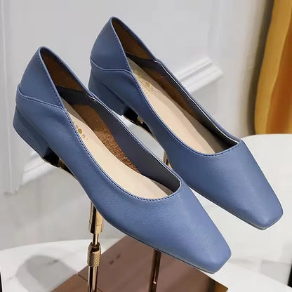 Fashion Low-Heel Women Shoes Versatile Square Head Women Mules Two Pairs Of Soft Leather Loafer High-Quality Heels 6 Colour