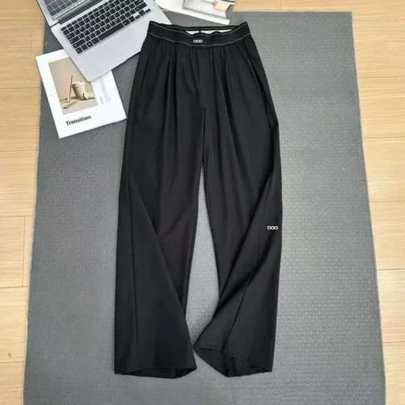 2026 Loose Casual Pants Women's Summer High Waist and Thin Yoga Pants Breathable Drape Straight Mouth Wide Leg Sweatpants