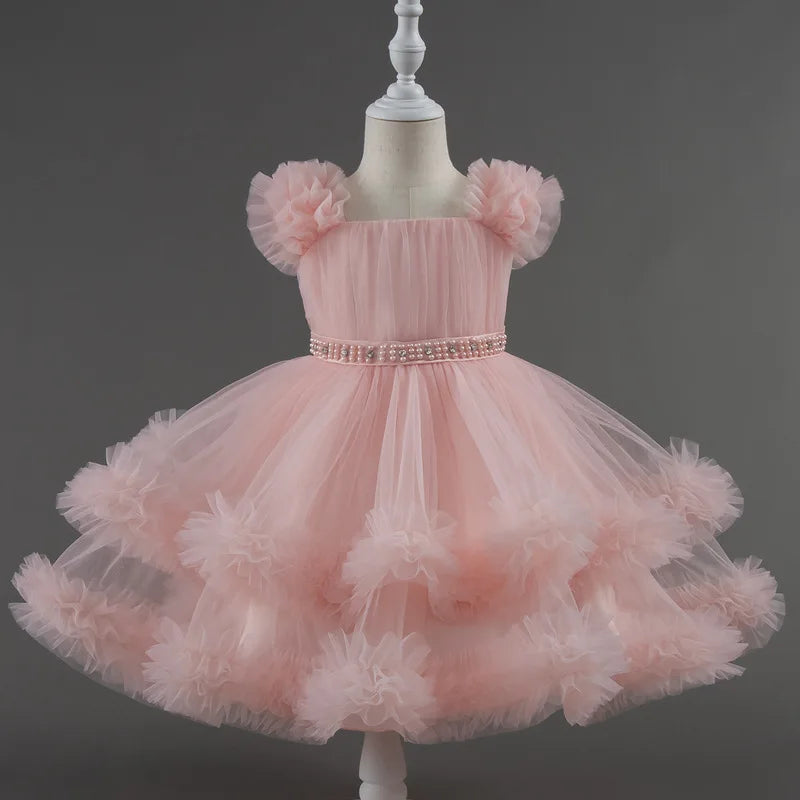 Fashion Solid Color Princess Dress for Girls Lace Mesh Sleevelss Children Girls Party Dress Summer Girl Dresses 1-7 Years