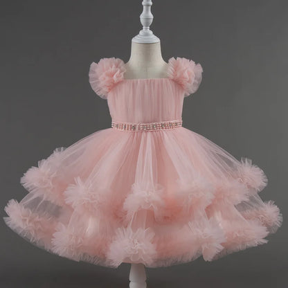 Fashion Solid Color Princess Dress for Girls Lace Mesh Sleevelss Children Girls Party Dress Summer Girl Dresses 1-7 Years