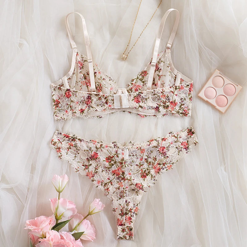 Sexy Lingerie for Women Beautiful Floral Lace Underwear Intimate Erotic Lingerie Ultra Thin Breathable Bra and Panties Sets