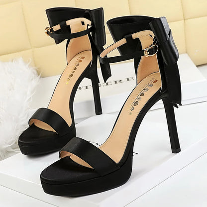 BIGTREE Shoes Ultra High Heels Women Sandals Summer Shoes Stiletto Heels 11.5 cm Big Bow Design Women Shoes Open-toe Lady Pumps