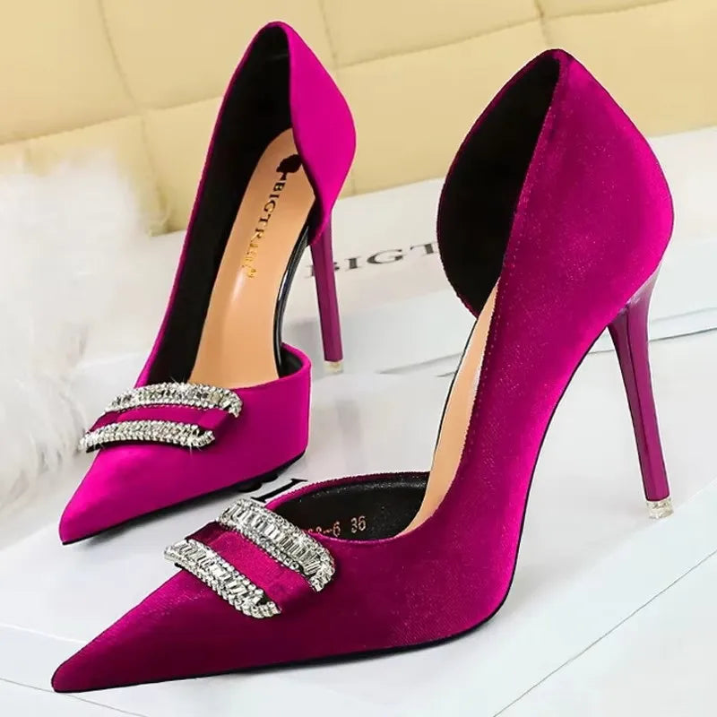 Women 10.5 cm Heels Rhinestone Buckle Design Women Pumps Luxury And Noble Banquet Shoes Stiletto High Heels Women Shoes Fashion
